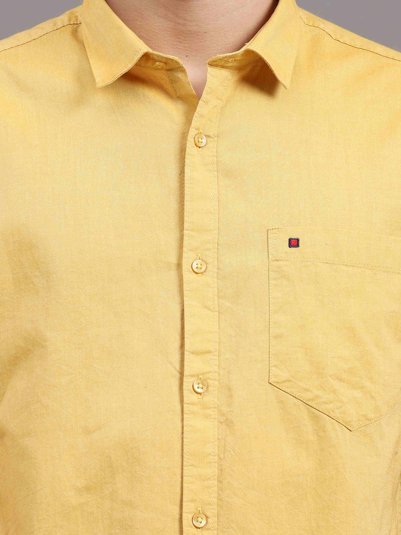 Shop Men's Yellow Slim Fit Solid Full Sleeves Casual Shirts Online.