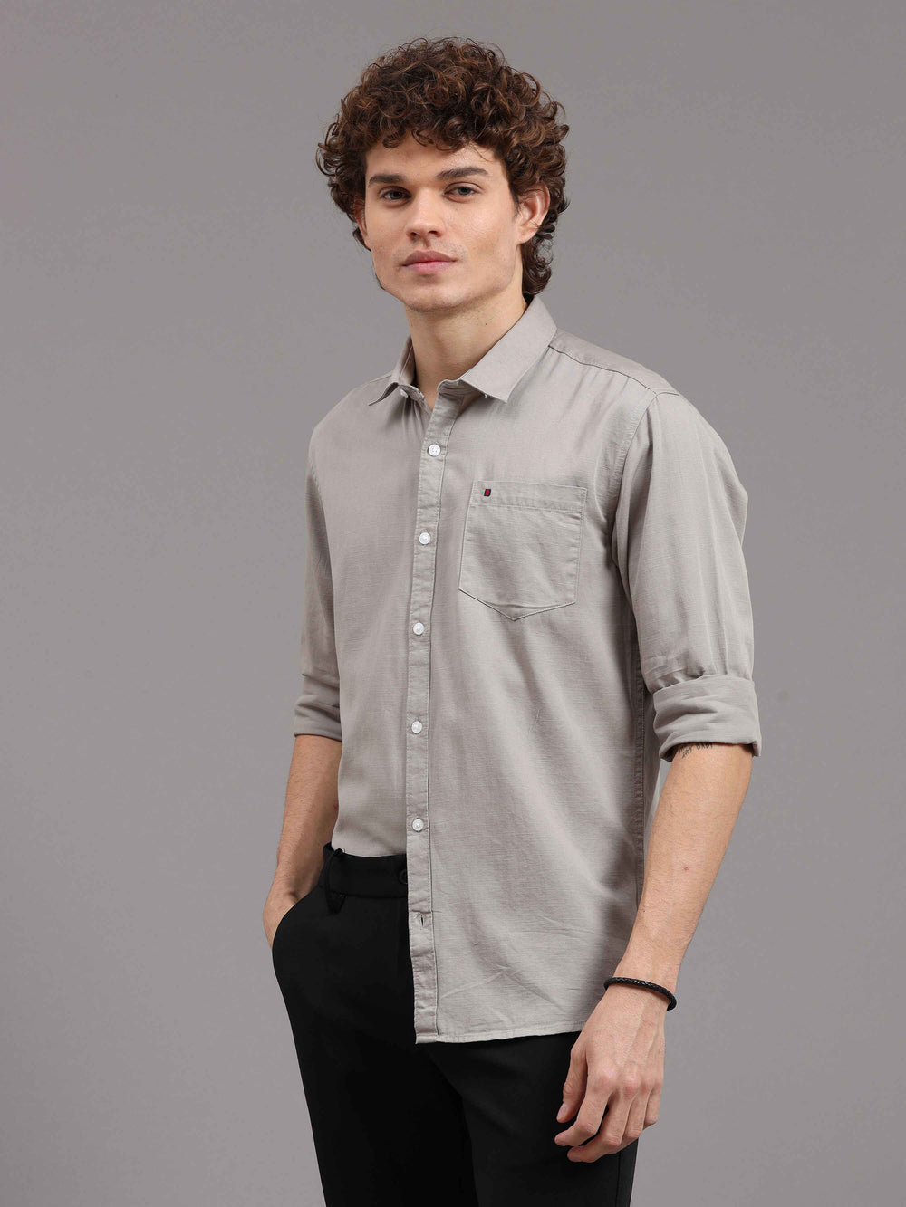 Men's Grey Slim Fit Solid Full Sleeves Casual Shirts