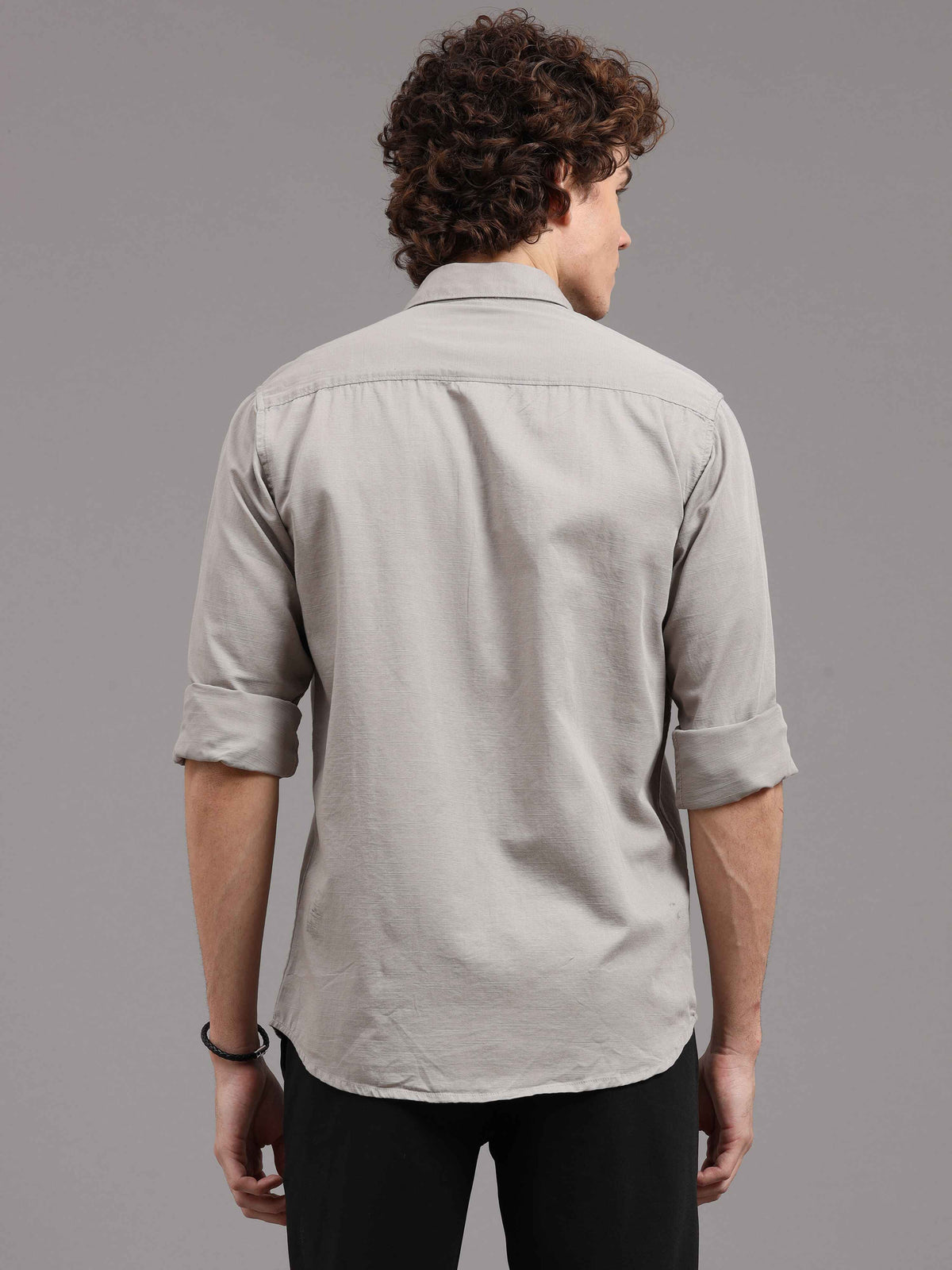Men's Grey Slim Fit Solid Full Sleeves Casual Shirts