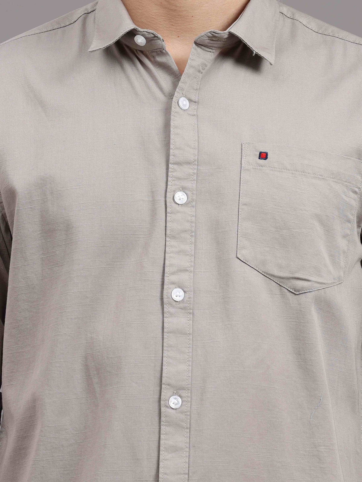Men's Grey Slim Fit Solid Full Sleeves Casual Shirts