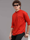 Men's Red Slim Fit Solid Full Sleeves Linen Casual Kurta Shirts
