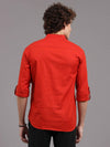 Men's Red Slim Fit Solid Full Sleeves Linen Casual Kurta Shirts