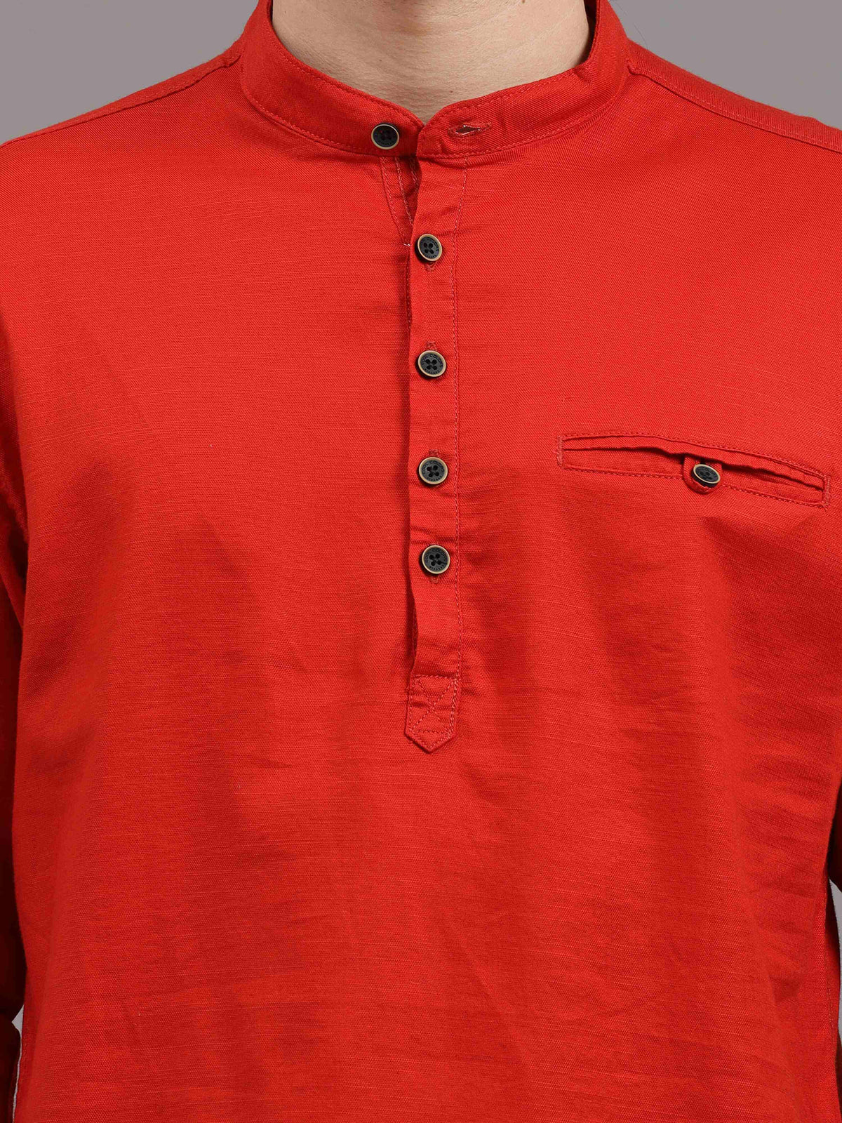 Men's Red Slim Fit Solid Full Sleeves Linen Casual Kurta Shirts