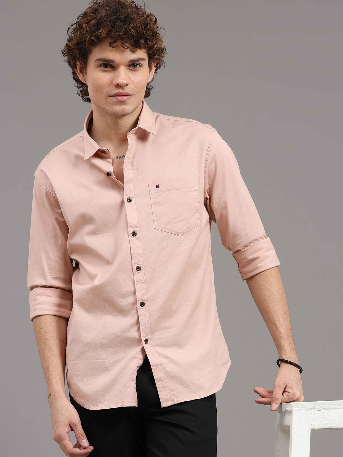 Shop Men's Peach Slim Fit Solid Full Sleeves Casual Shirts Online.