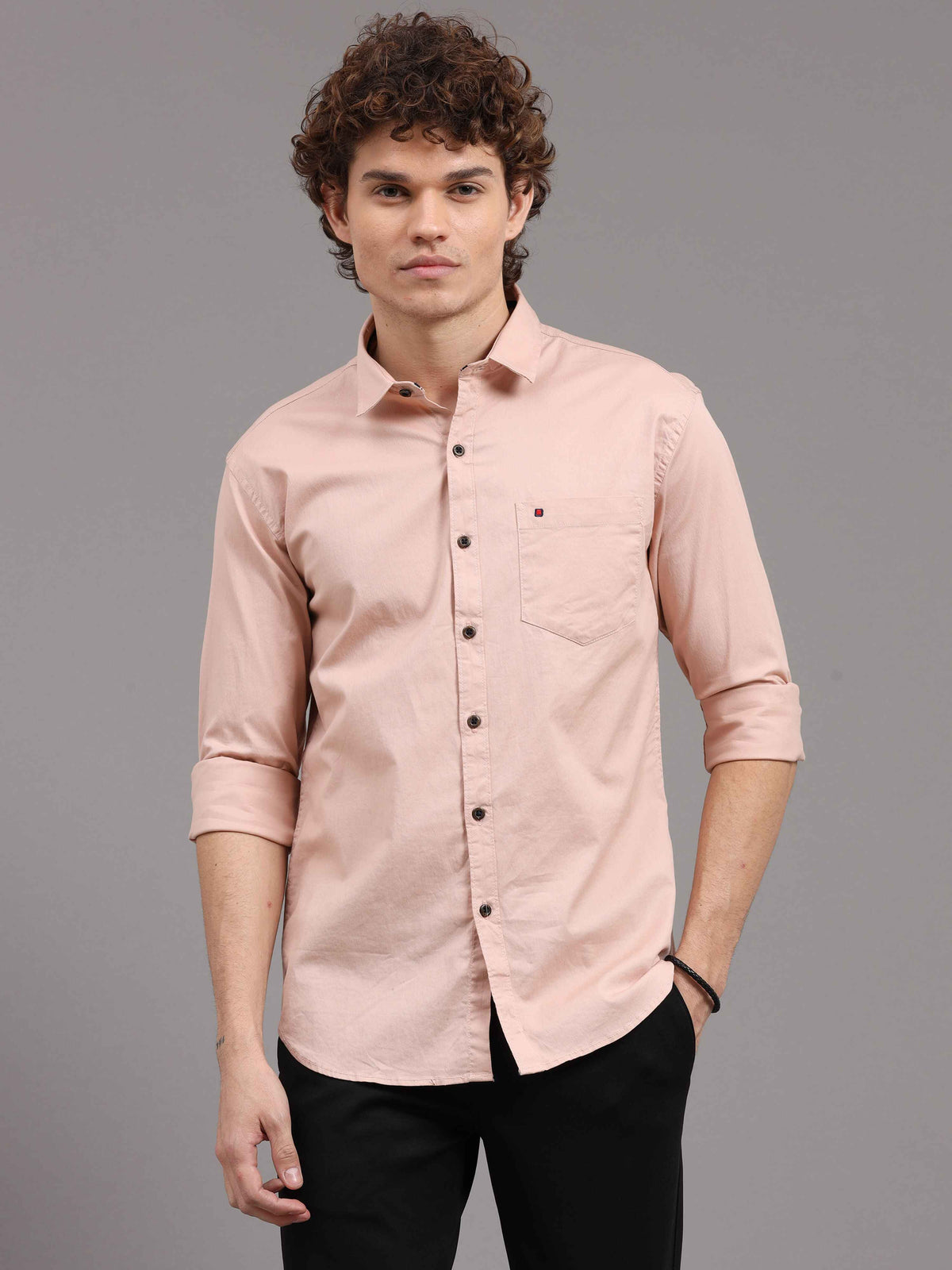 Shop Men's Peach Slim Fit Solid Full Sleeves Casual Shirts Online.