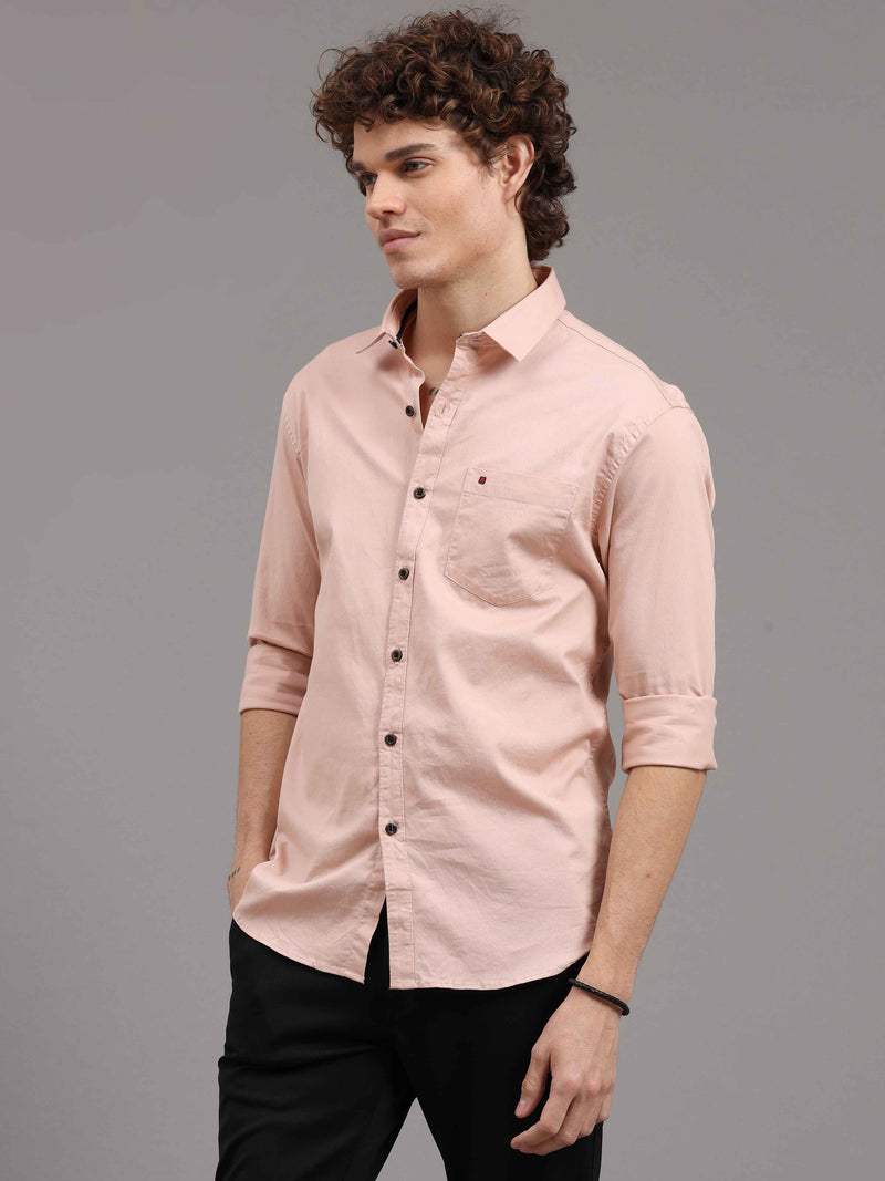 Shop Men's Peach Slim Fit Solid Full Sleeves Casual Shirts Online.