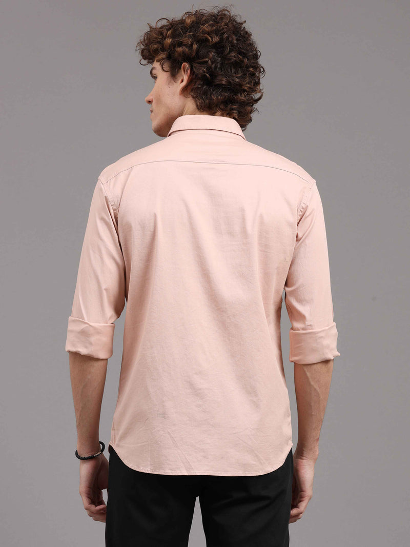 Shop Men's Peach Slim Fit Solid Full Sleeves Casual Shirts Online.