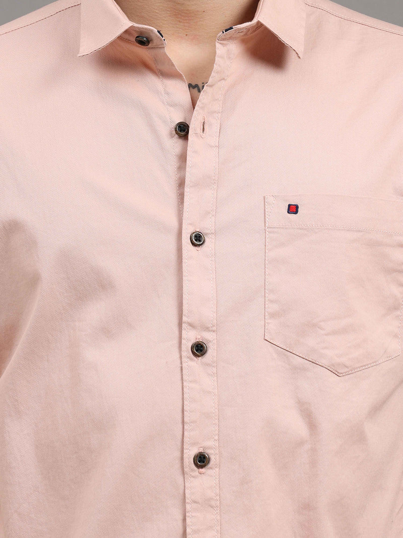 Shop Men's Peach Slim Fit Solid Full Sleeves Casual Shirts Online.