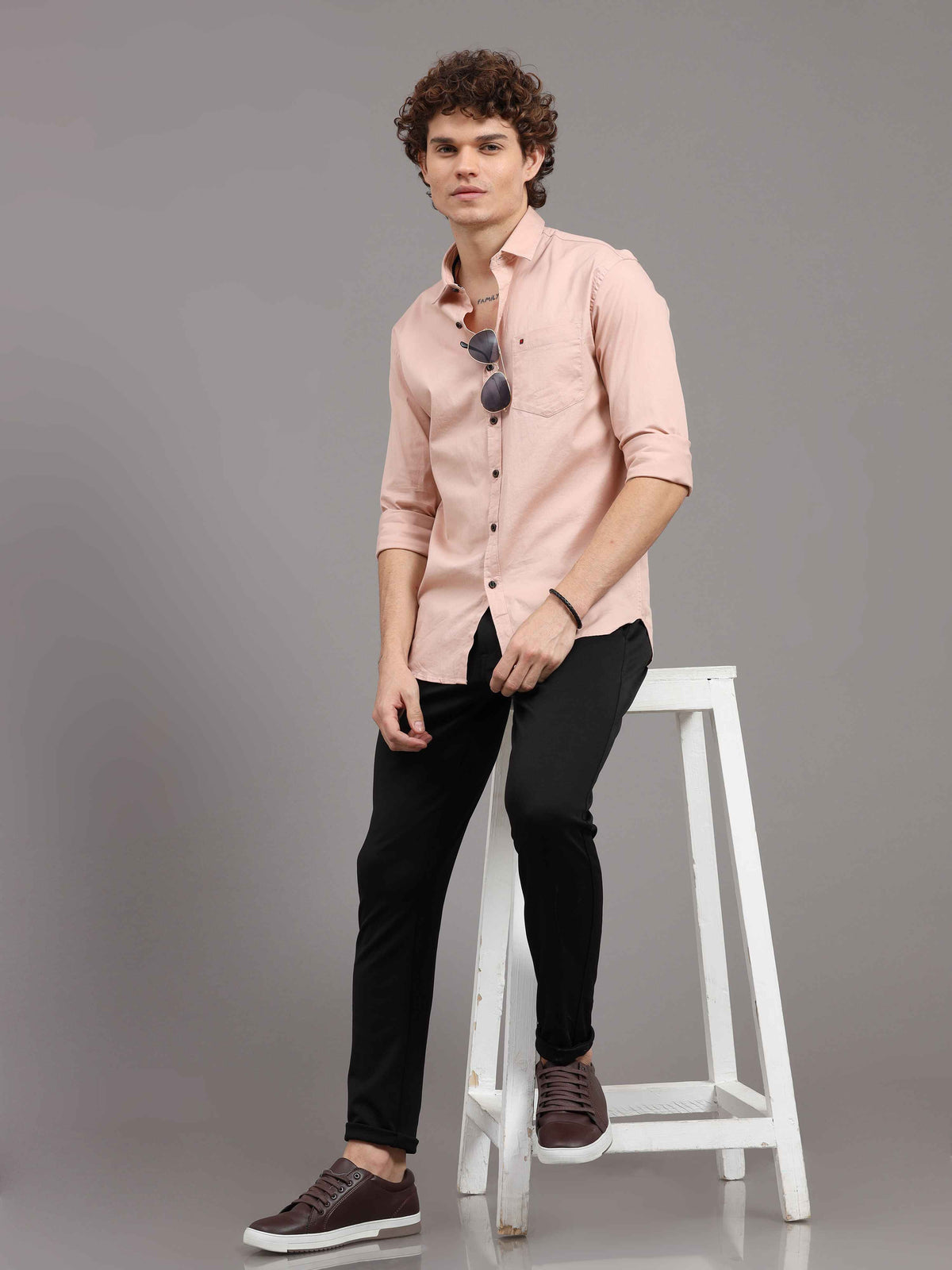 Shop Men's Peach Slim Fit Solid Full Sleeves Casual Shirts Online.