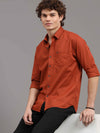 Men's Orange Slim Fit Solid Full Sleeves Casual Shirts