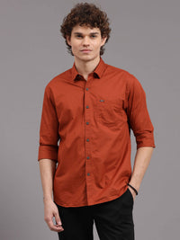 Men's Orange Slim Fit Solid Full Sleeves Casual Shirts