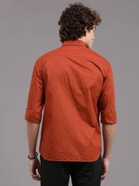 Men's Orange Slim Fit Solid Full Sleeves Casual Shirts