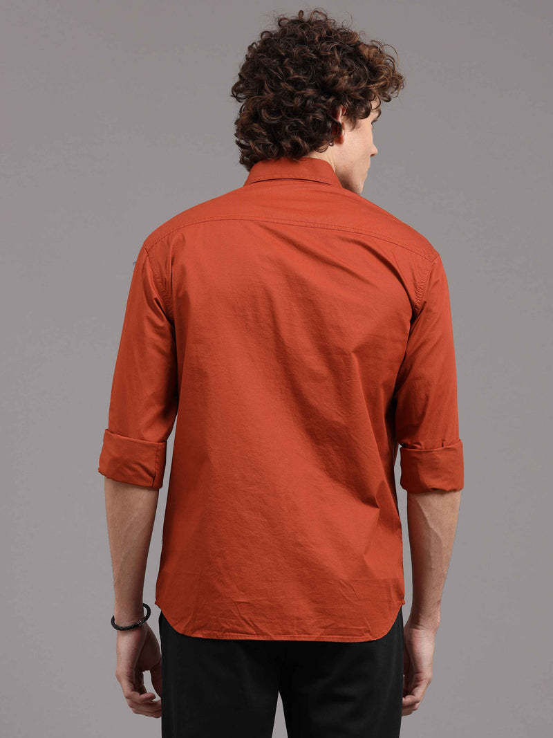 Shop Men's Orange Slim Fit Solid Full Sleeves Casual Shirts Online.