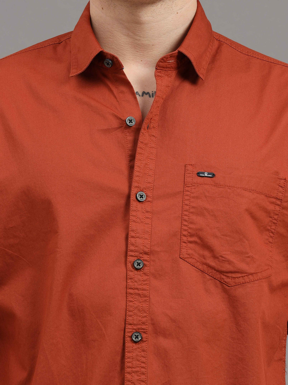 Men's Orange Slim Fit Solid Full Sleeves Casual Shirts