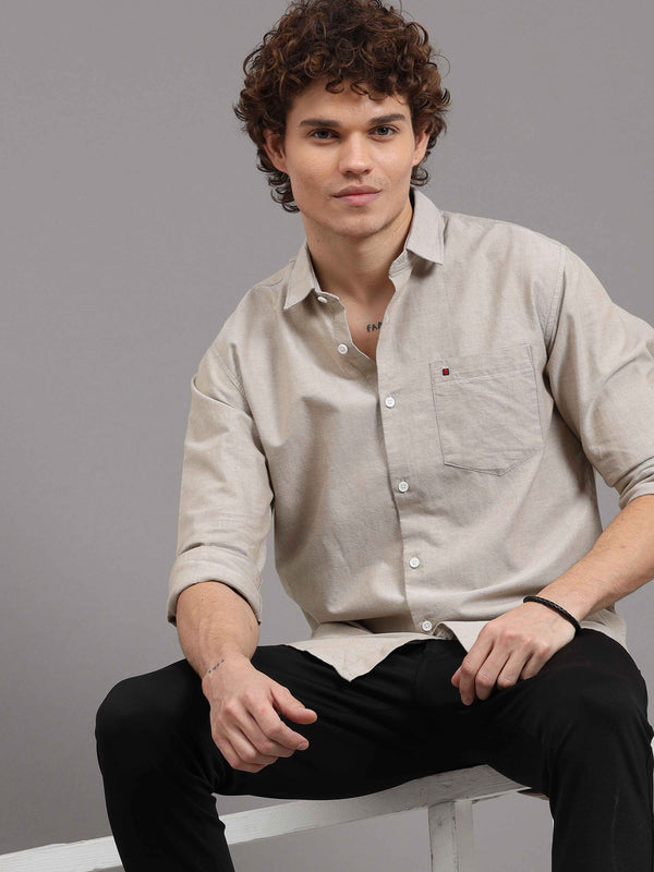 Men's Khaki Slim Fit Solid Full Sleeves Casual Shirts