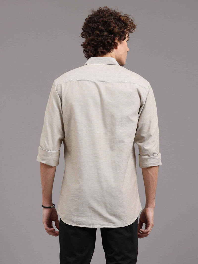 Shop Men's Khaki Slim Fit Solid Oxford Full Sleeves Casual Shirts Online.