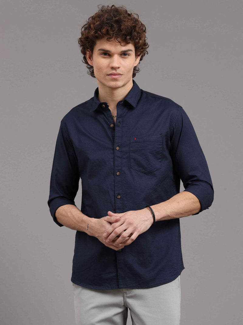 Shop Men's Royal Blue Slim Fit Solid Full Sleeves Casual Shirts Online.