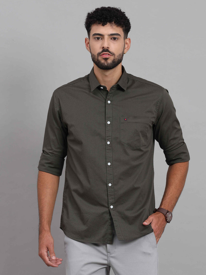 Shop Men's Pebble Grey Slim Fit Solid Full Sleeves Casual Shirts Online.