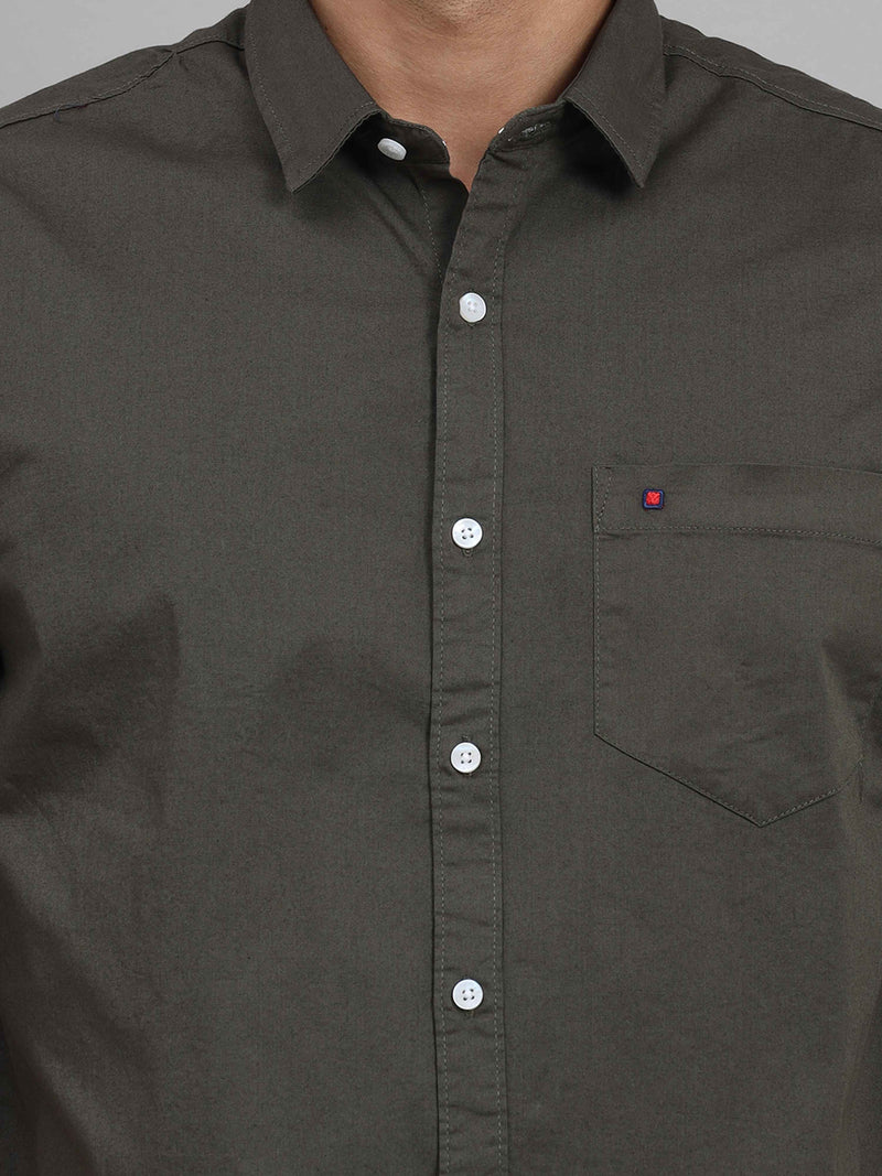 Shop Men's Pebble Grey Slim Fit Solid Full Sleeves Casual Shirts Online.