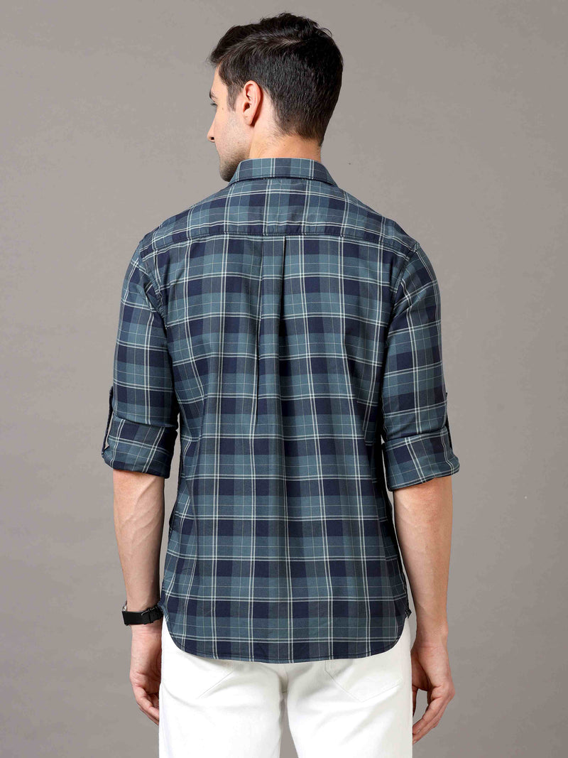 Shop Men's Navy Slim Fit Cotton Casual Checks Shirt Online.