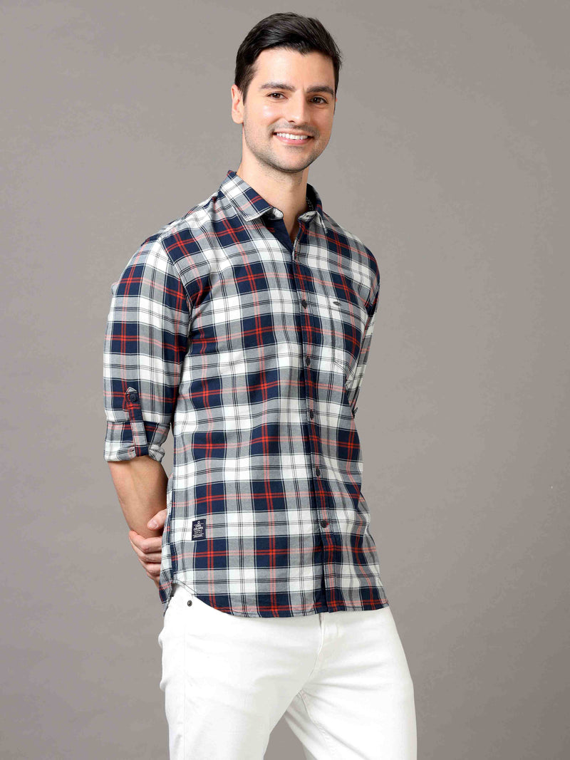 Shop Men's White And Red Slim Fit Cotton Casual Check Shirt Online.