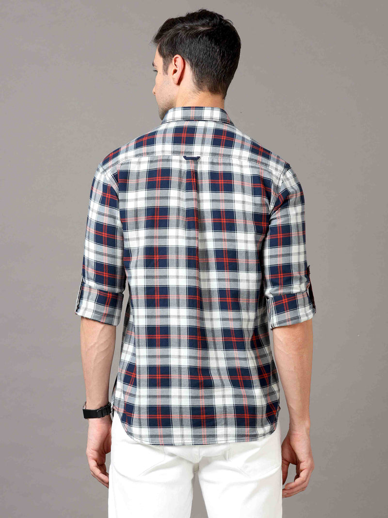 Shop Men's White And Red Slim Fit Cotton Casual Check Shirt Online.