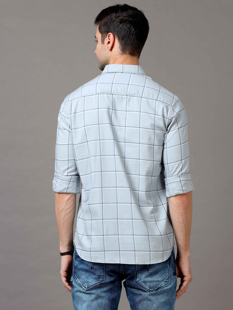 Shop Men's Grey Slim Fit Cotton Casual Checks Shirt Online.