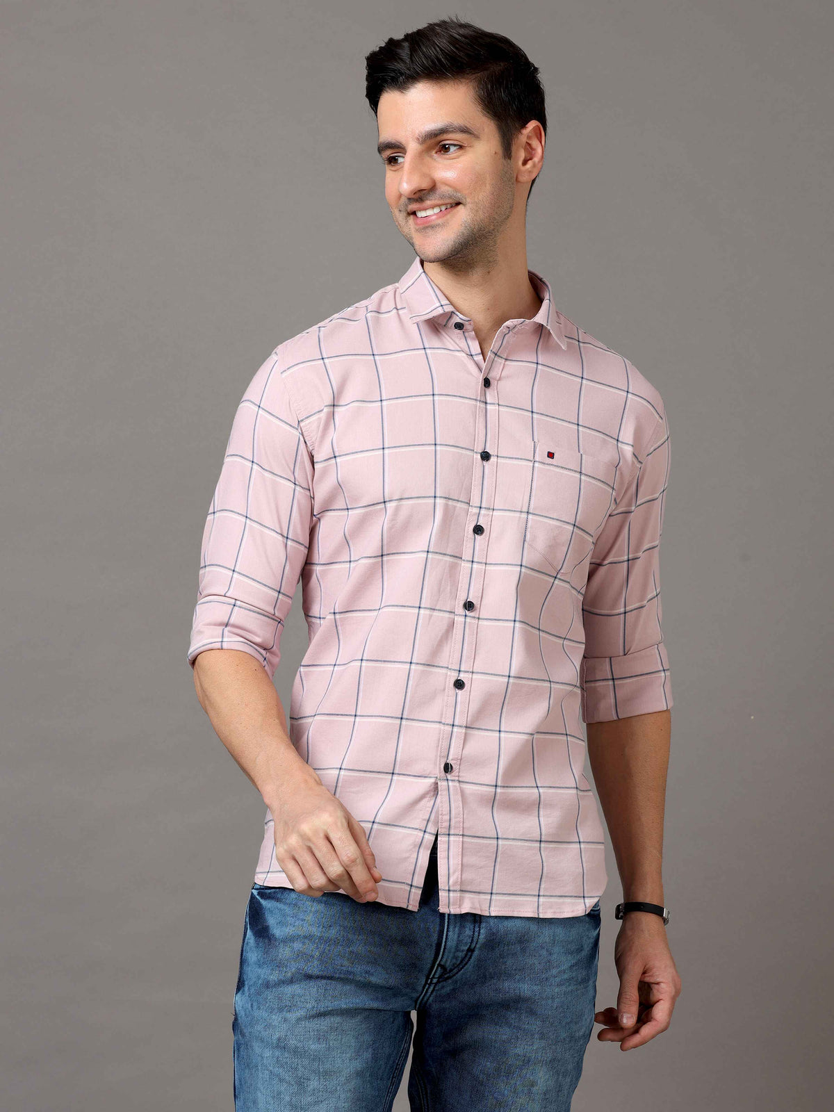 Shop Men's Pink Slim Fit Cotton Casual Checks Shirt Online.