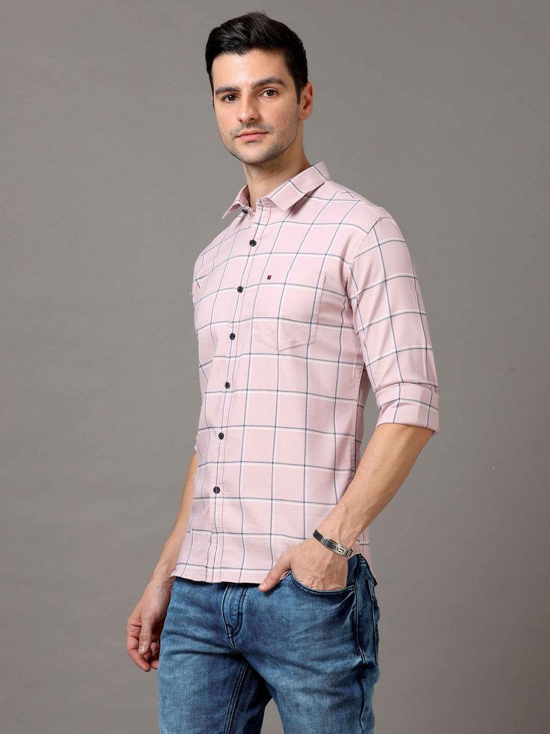 Shop Men's Pink Slim Fit Cotton Casual Checks Shirt Online.