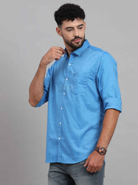 Men's Blue Slim Fit Solid Full Sleeves Casual Shirts