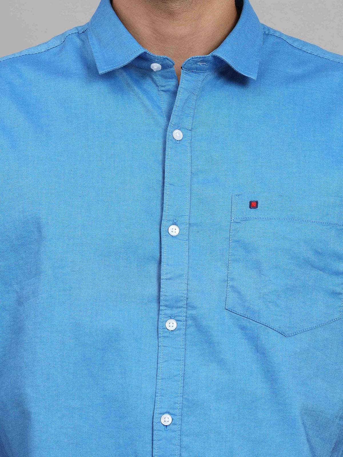 Shop Men's Blue Slim Fit Solid Full Sleeves Casual Shirts Online.