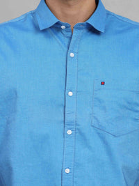 Men's Blue Slim Fit Solid Full Sleeves Casual Shirts