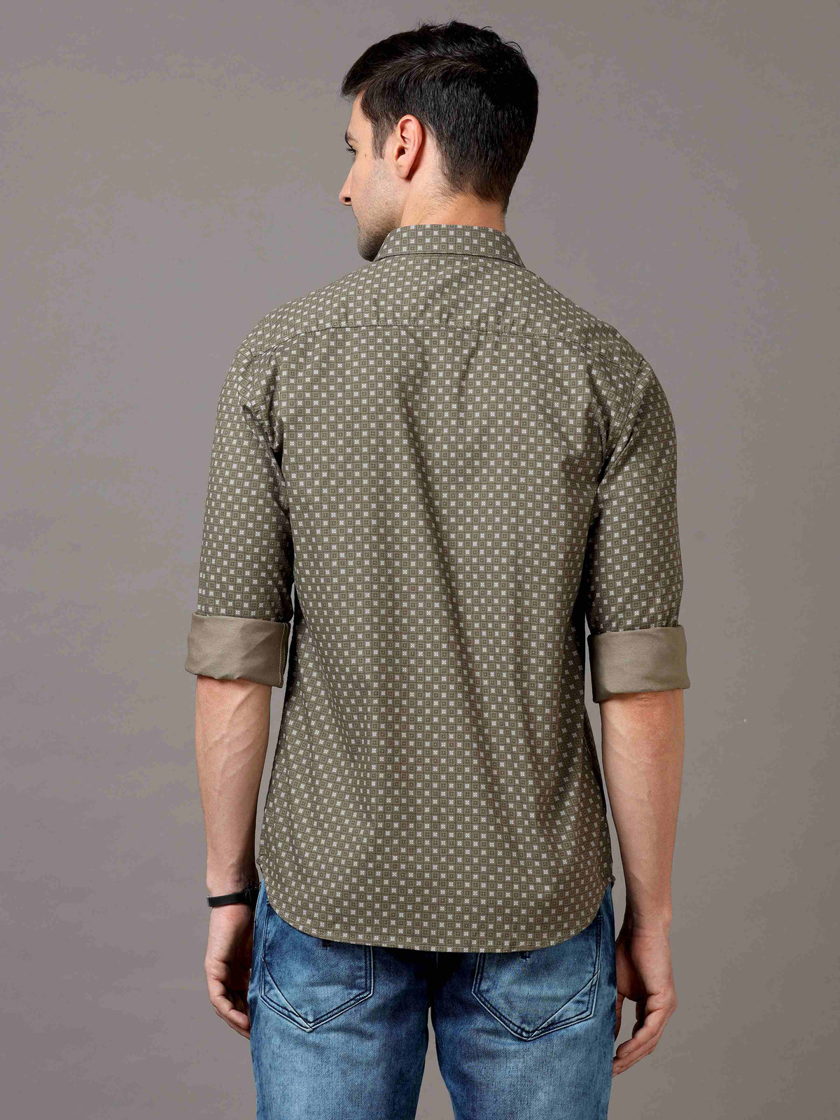 Men's Green Slim Fit Printed Full Sleeves Casual Shirts