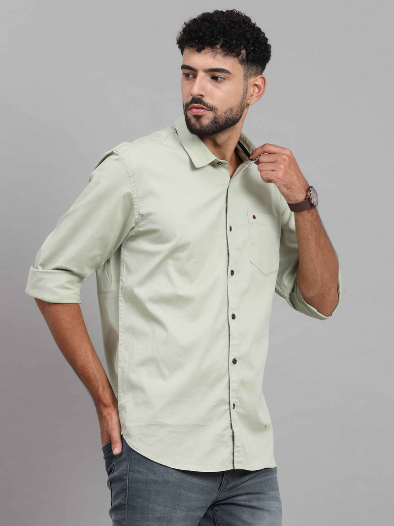 Shop Men's Pistachio Slim Fit Solid Full Sleeves Casual Shirts Online.