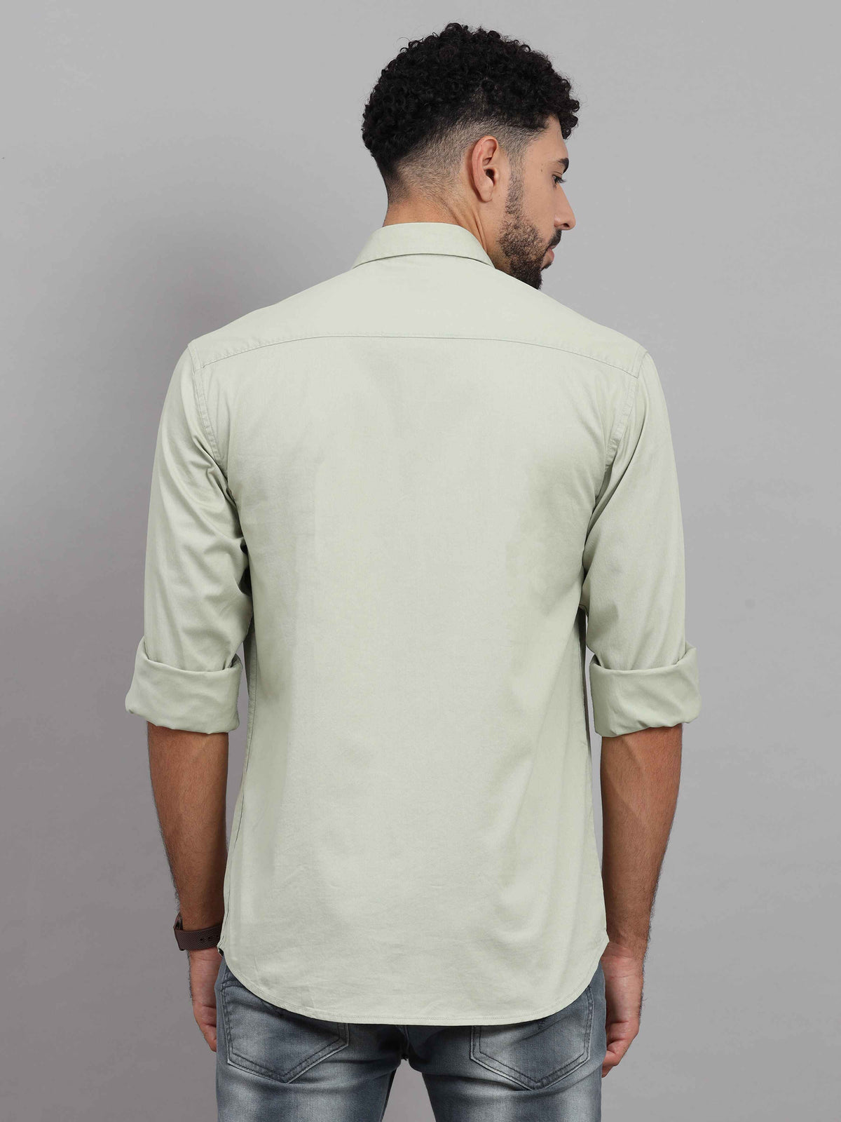 Men's Pistachio Green Slim Fit Solid Full Sleeves Casual Shirts