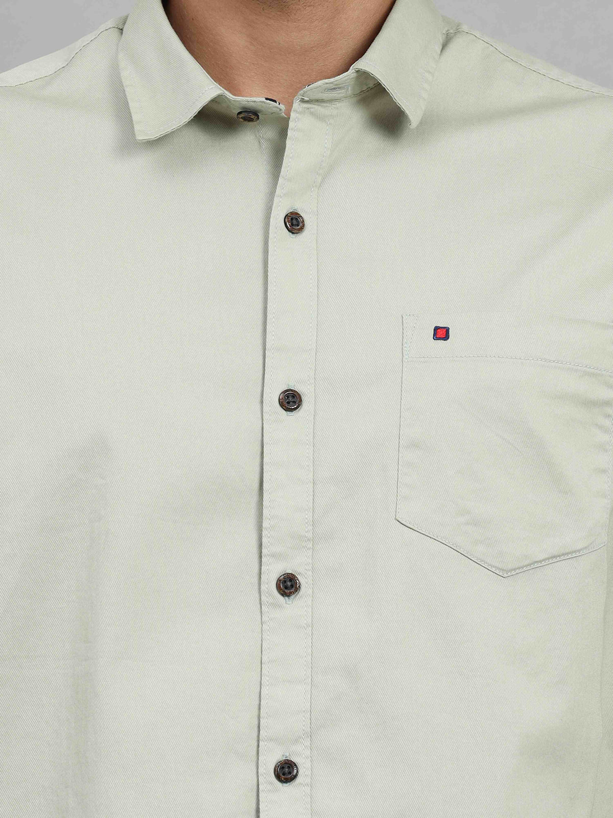 Men's Pistachio Green Slim Fit Solid Full Sleeves Casual Shirts