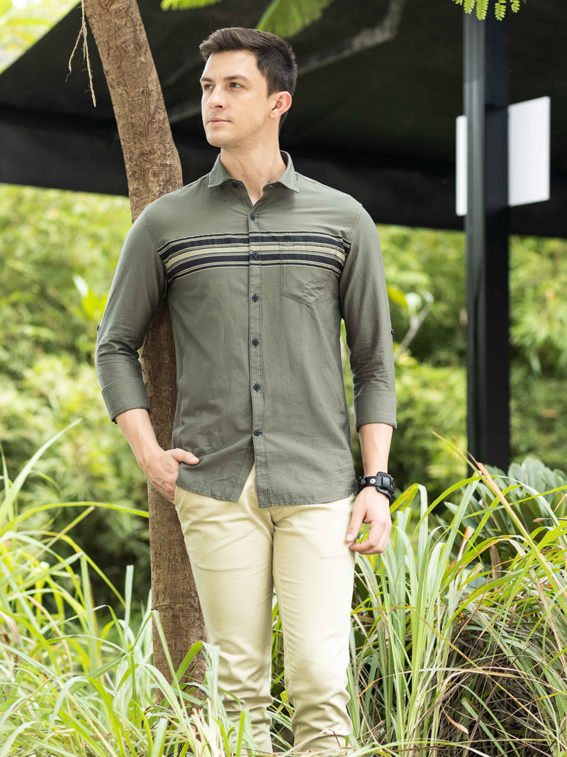 Shop Pista Green Panel Shirt Online.