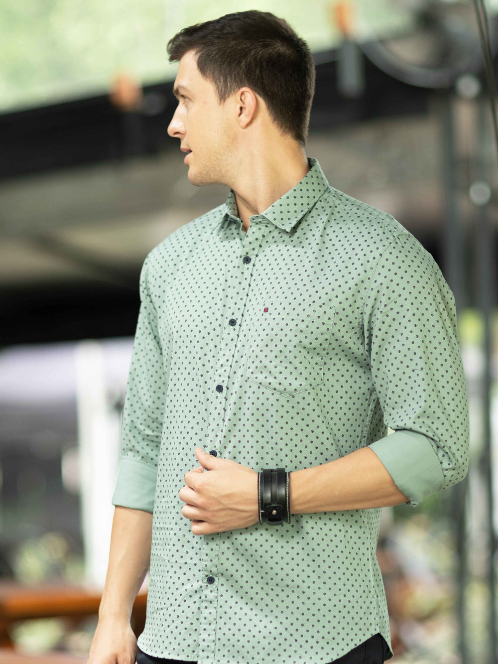 Men's Light Green Slim Fit Printed Full Sleeves Casual Shirts