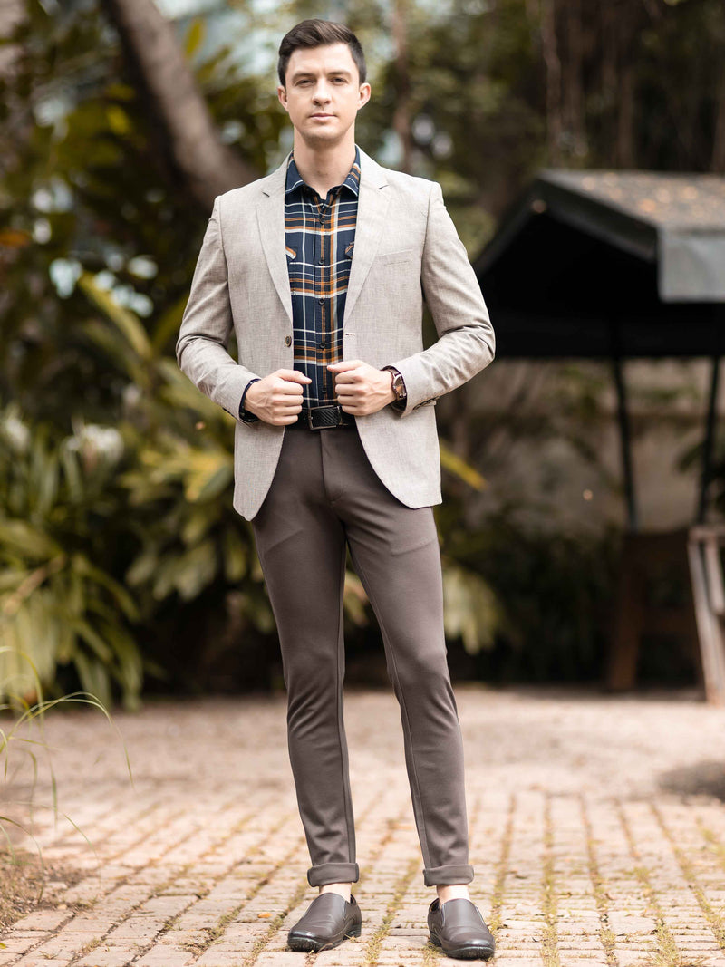 Shop Men's Khaki Slim Fit Printed Casual Blazer Online.