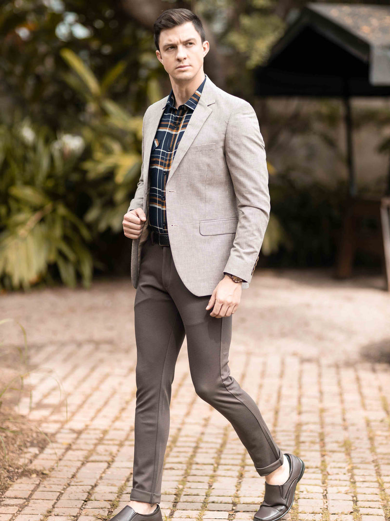 Shop Men's Khaki Slim Fit Printed Casual Blazer Online.