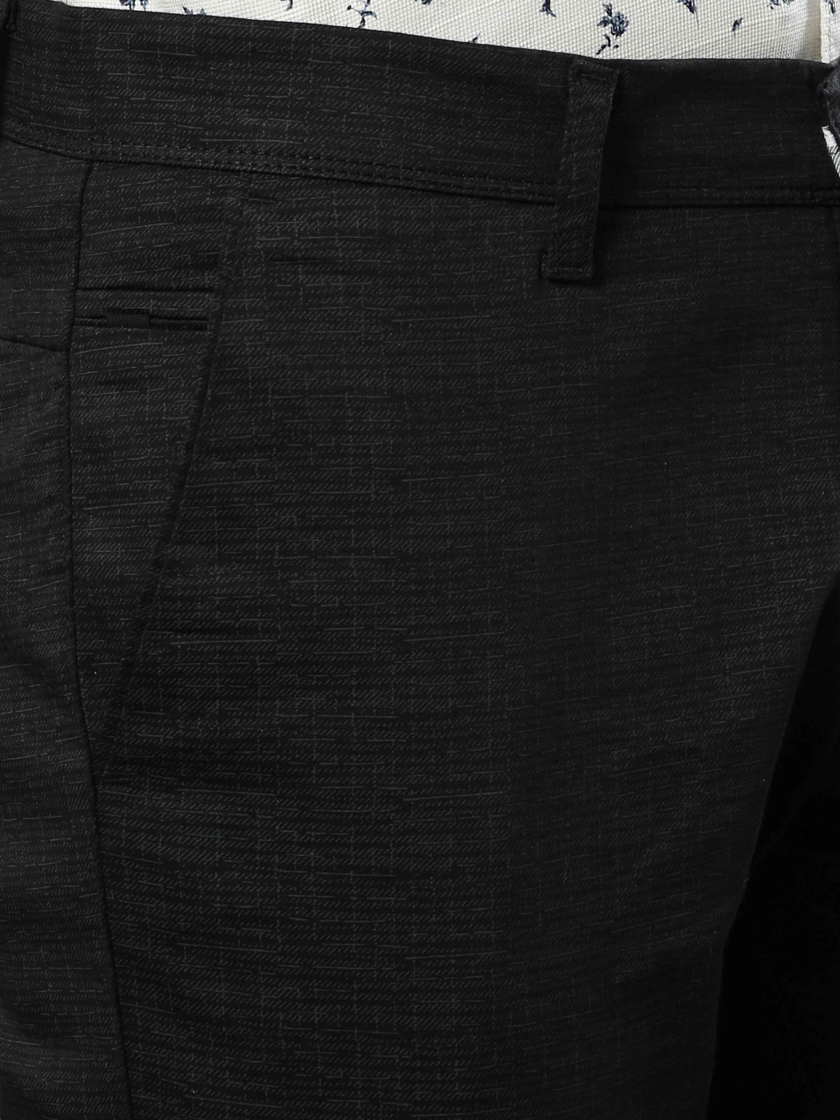 Men's Black Narrow Fit Printed Lycra Casual Trouser