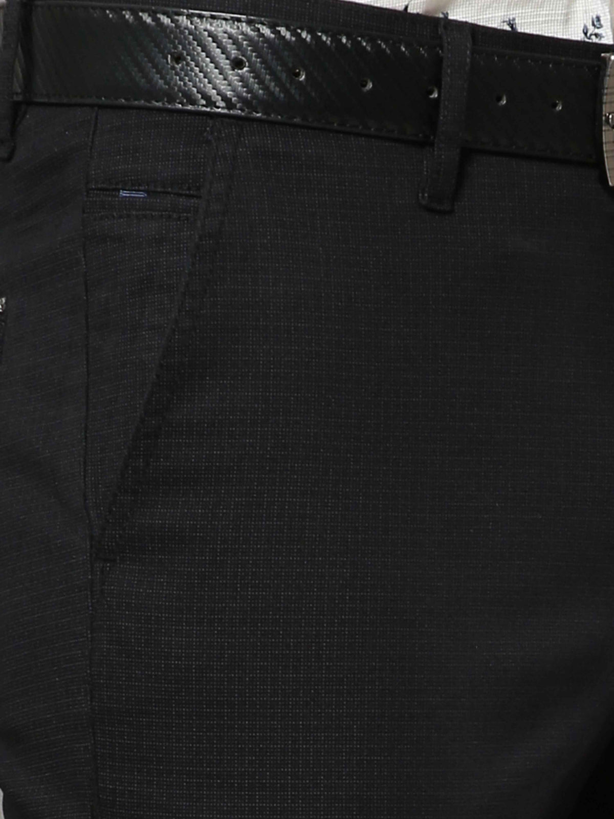 Men's Black Narrow Fit Printed Lycra Casual Trouser