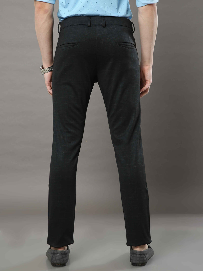 Shop Men's Black Narrow Fit Checks Lycra Casual Trouser Online.