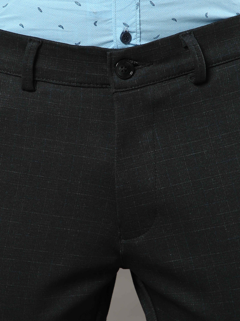 Shop Men's Black Narrow Fit Checks Lycra Casual Trouser Online.