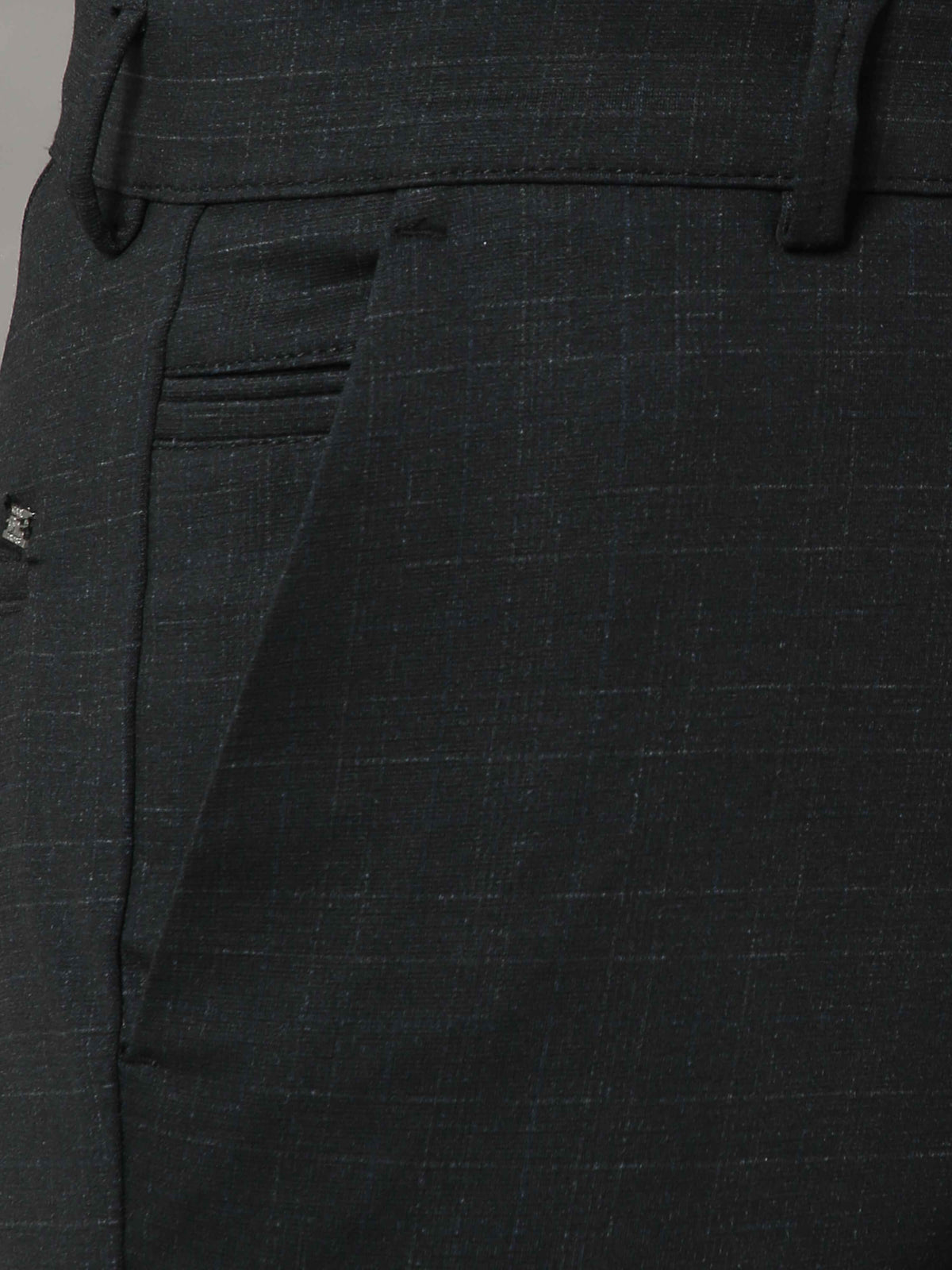 Men's Black Narrow Fit Checks Lycra Casual Trouser