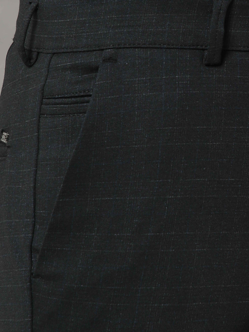 Shop Men's Black Narrow Fit Checks Lycra Casual Trouser Online.