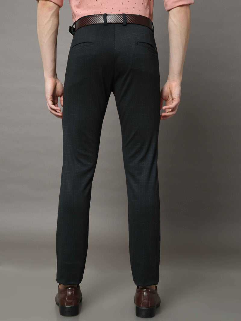 Shop Men's Navy Narrow Fit Checks Lycra Casual Trouser Online.