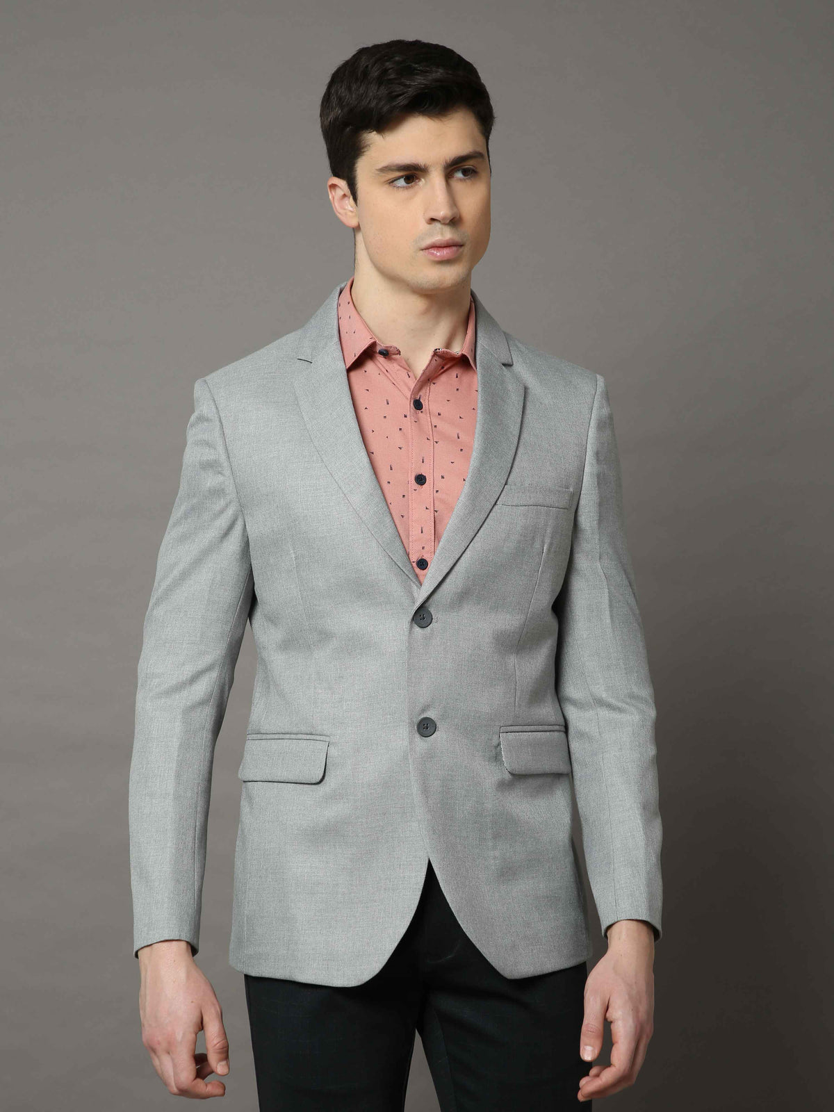 Shop Men's Grey Slim Fit Plain Formal Blazer Online.