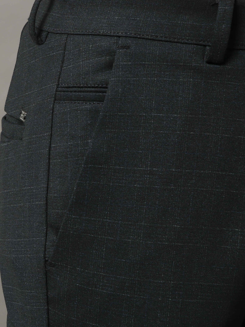 Shop Men's Navy Narrow Fit Checks Lycra Casual Trouser Online.