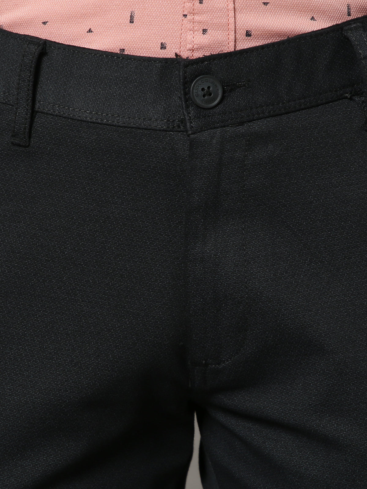 Shop Men's Black Narrow Fit Printed Casual Trousers Online.